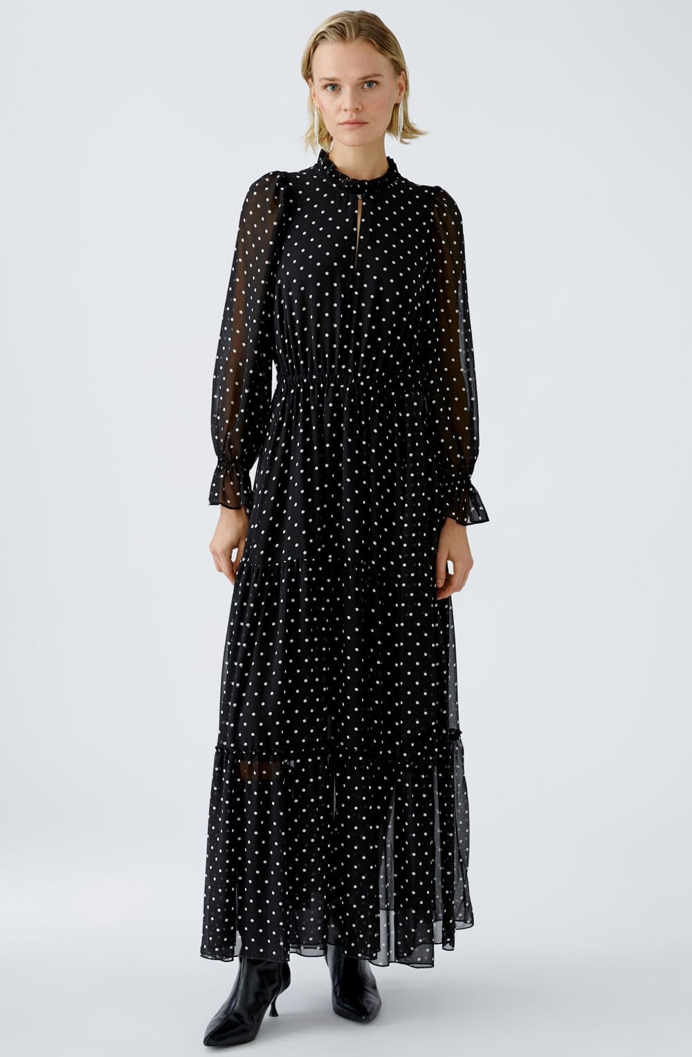 Black and Off White Polka Dot Chiffon Maxi Dress