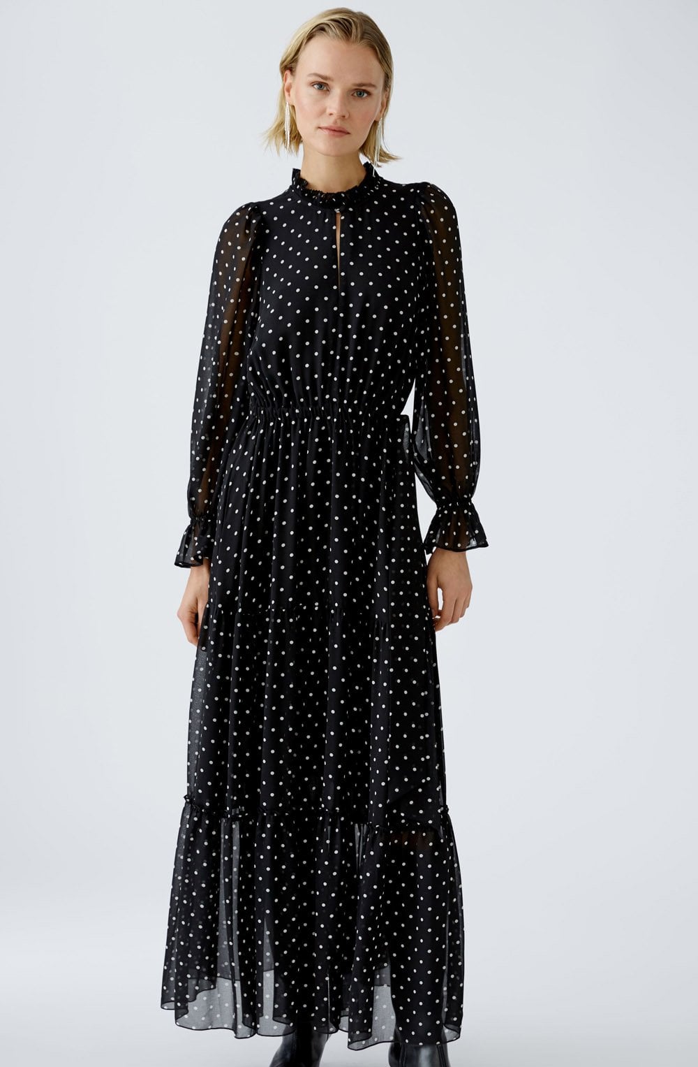 Black and Off White Polka Dot Chiffon Maxi Dress