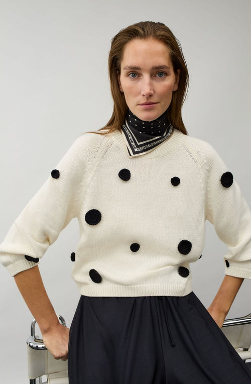 Black and Off White Polka Dot Silk Touch Scarf