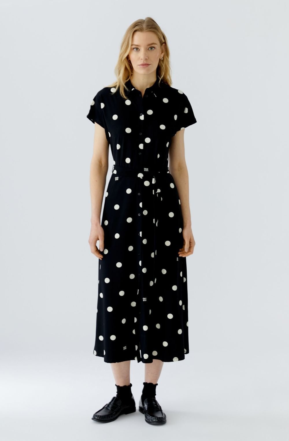 Black and Off White Polka Dot Silk Touch Shirt Dress