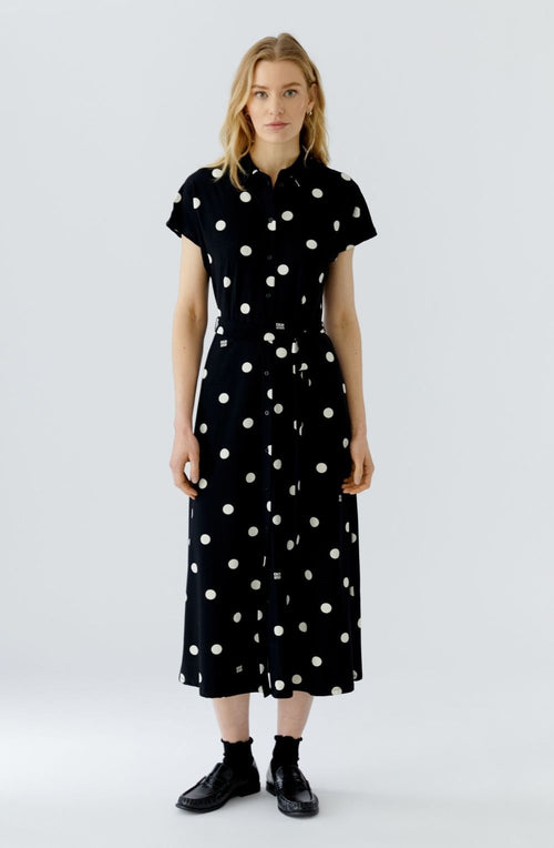 Black and Off White Polka Dot Silk Touch Shirt Dress