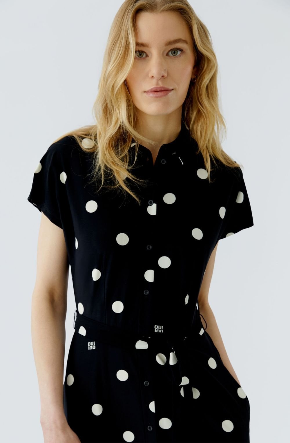 Black and Off White Polka Dot Silk Touch Shirt Dress