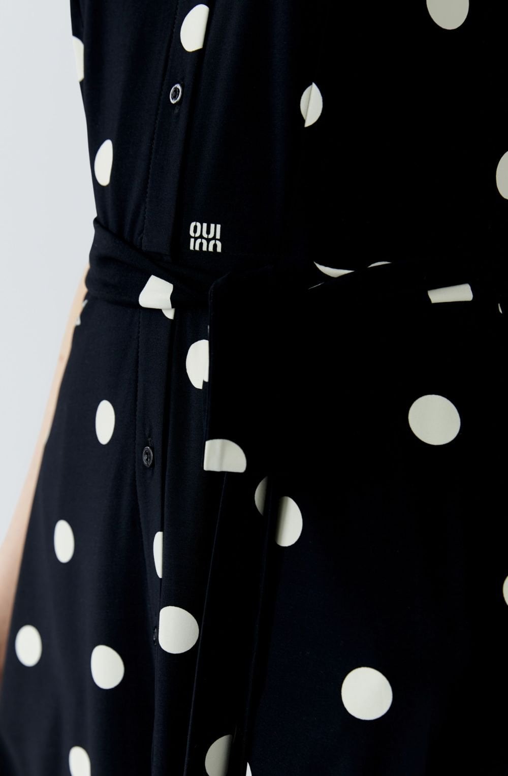 Black and Off White Polka Dot Silk Touch Shirt Dress