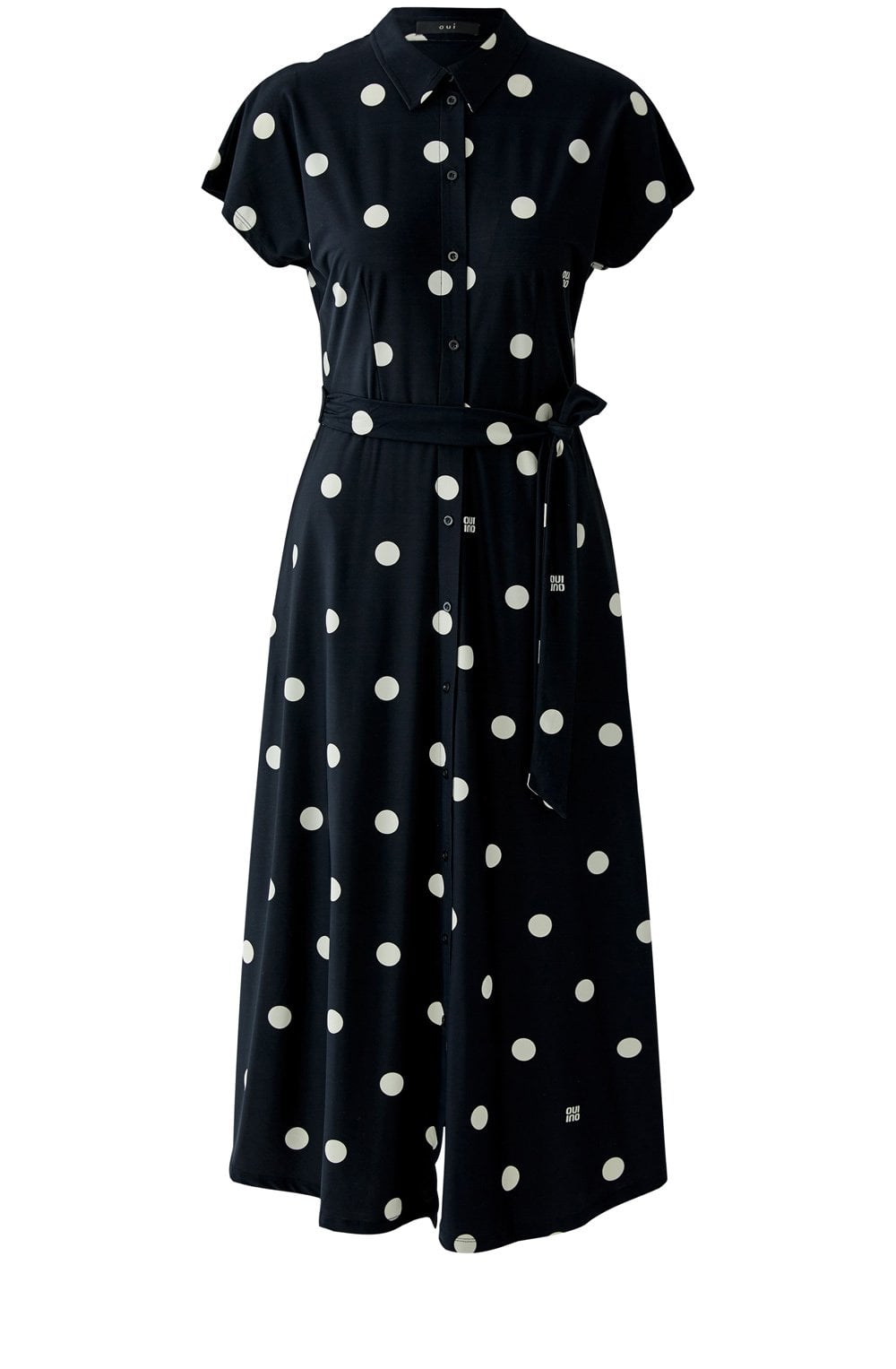 Black and Off White Polka Dot Silk Touch Shirt Dress