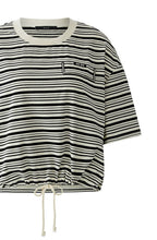 Black and Off White Stripe Drawstring Hem T-Shirt
