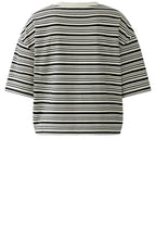 Black and Off White Stripe Drawstring Hem T-Shirt