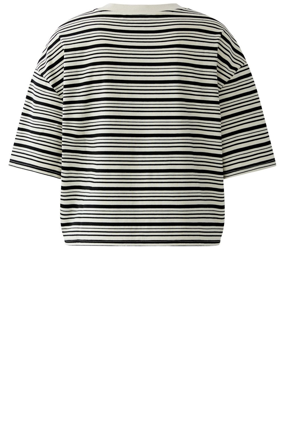 Black and Off White Stripe Drawstring Hem T-Shirt