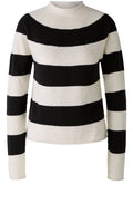 Black and Off White Striped Funnel Neck Jumper