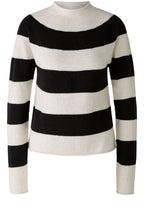 Black and Off White Striped Funnel Neck Jumper