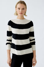 Black and Off White Striped Funnel Neck Jumper