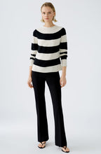 Black and Off White Striped Funnel Neck Jumper