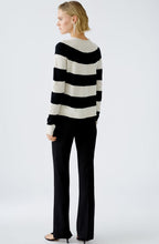 Black and Off White Striped Funnel Neck Jumper