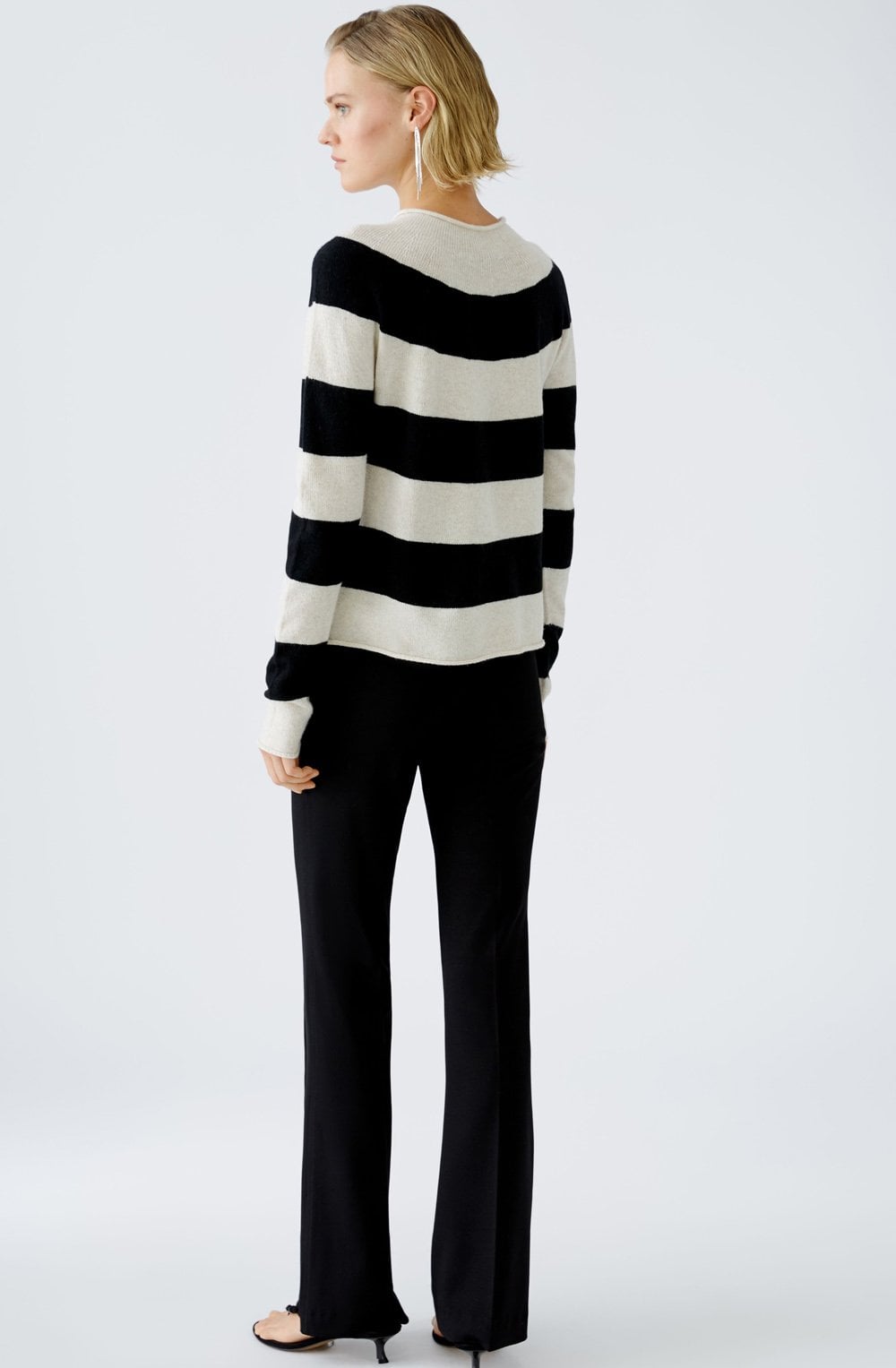 Black and Off White Striped Funnel Neck Jumper