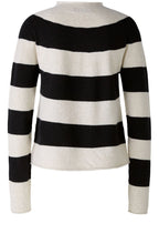 Black and Off White Striped Funnel Neck Jumper