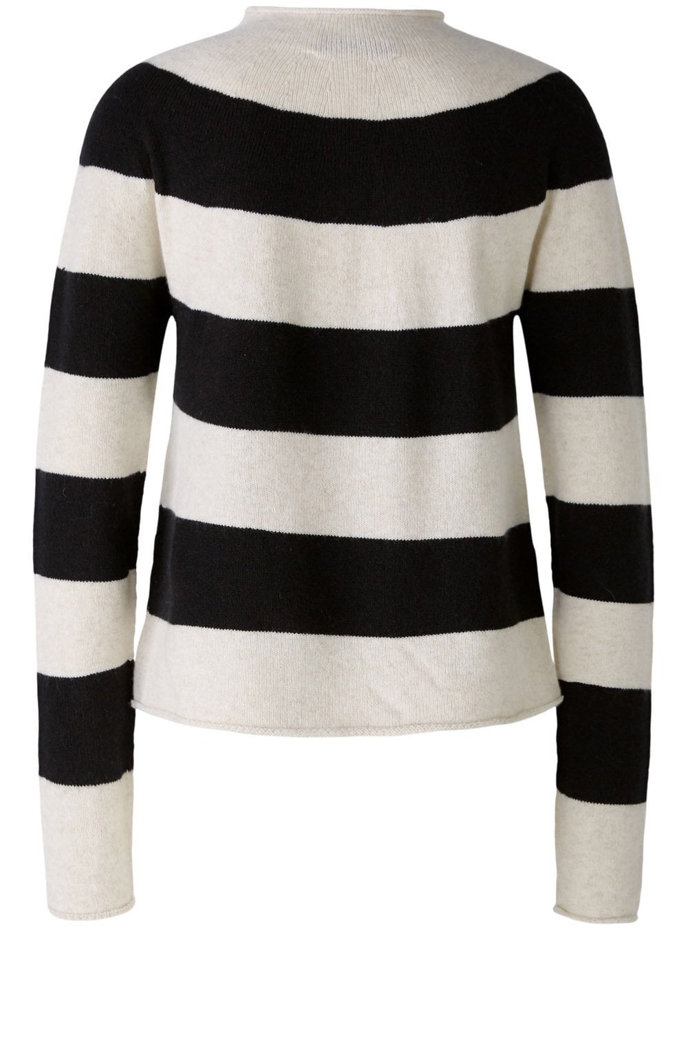 Black and Off White Striped Funnel Neck Jumper