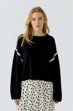 Black and White Contrast Embroidered Seam Jumper