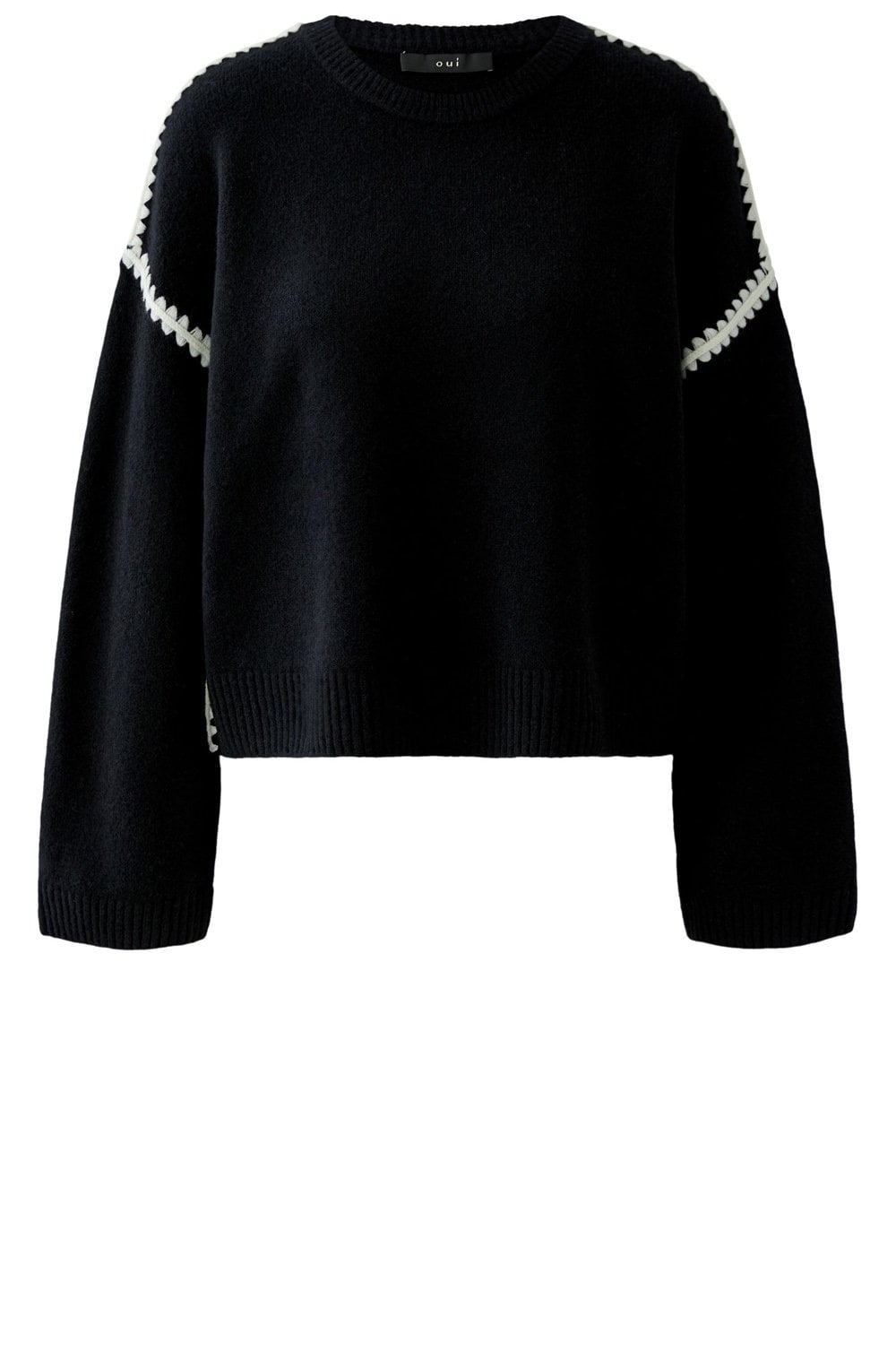 Black and White Contrast Embroidered Seam Jumper
