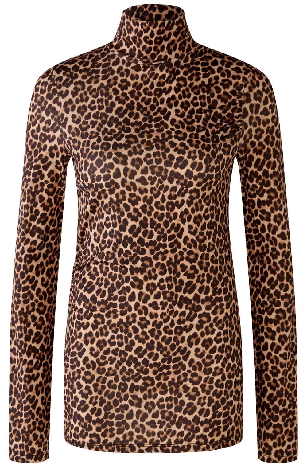 Black Camel Animal Print Stand Up Collar Top
