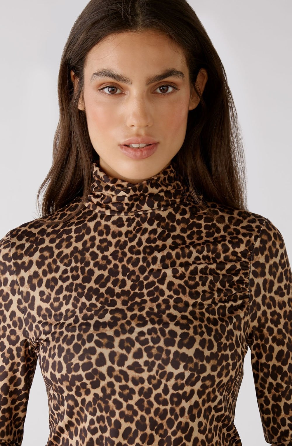 Black Camel Animal Print Stand Up Collar Top