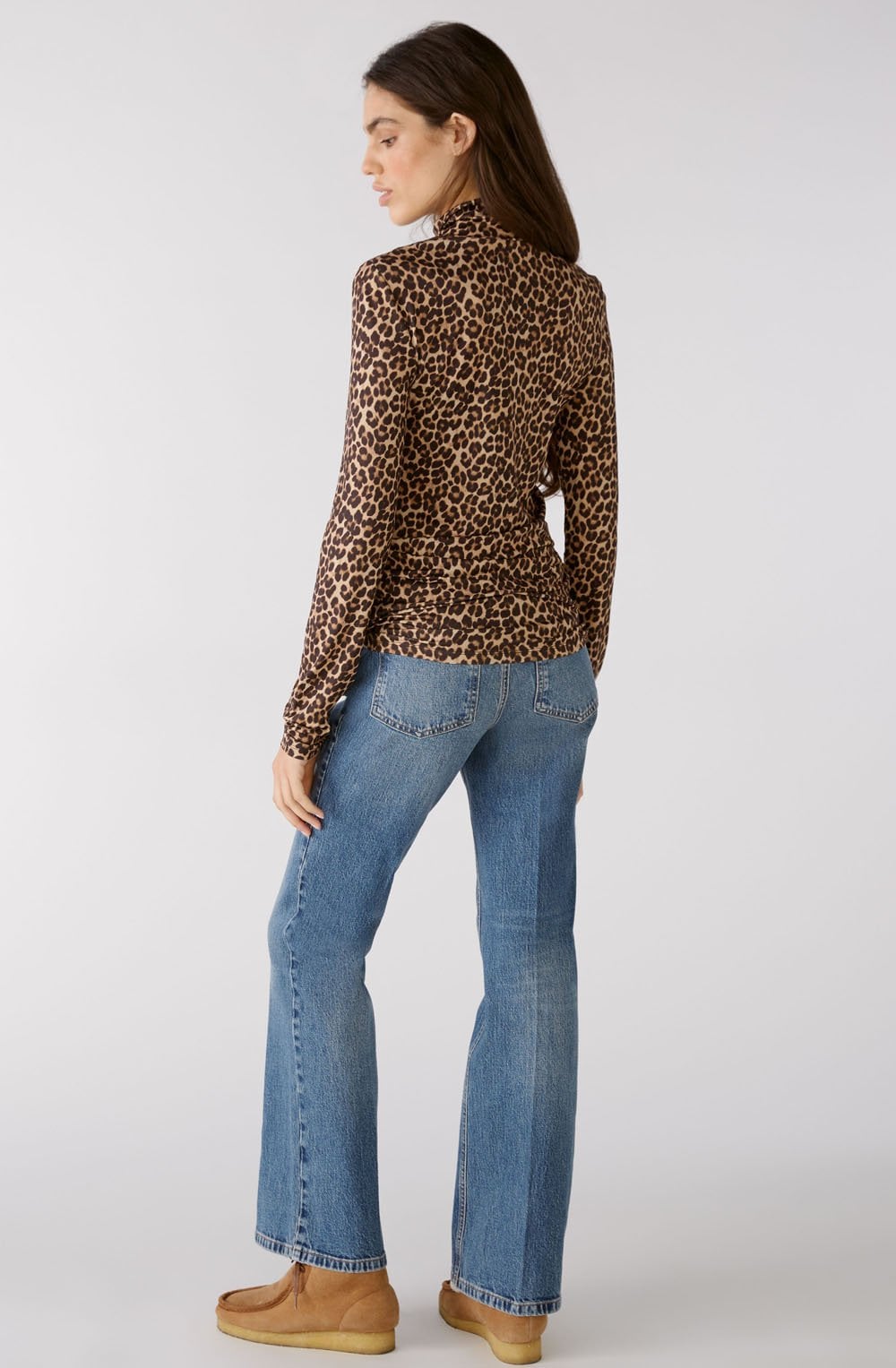 Black Camel Animal Print Stand Up Collar Top