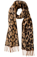Black Camel Animal Print Tasselled Scarf