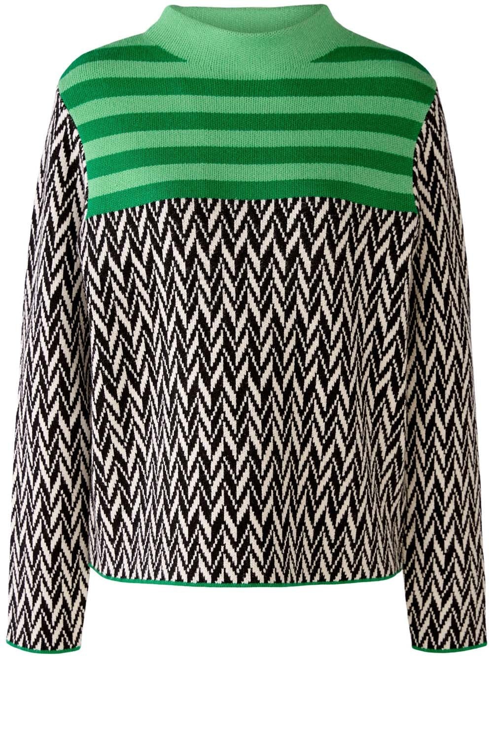 Black Chevron and Green Colour Block Jumper