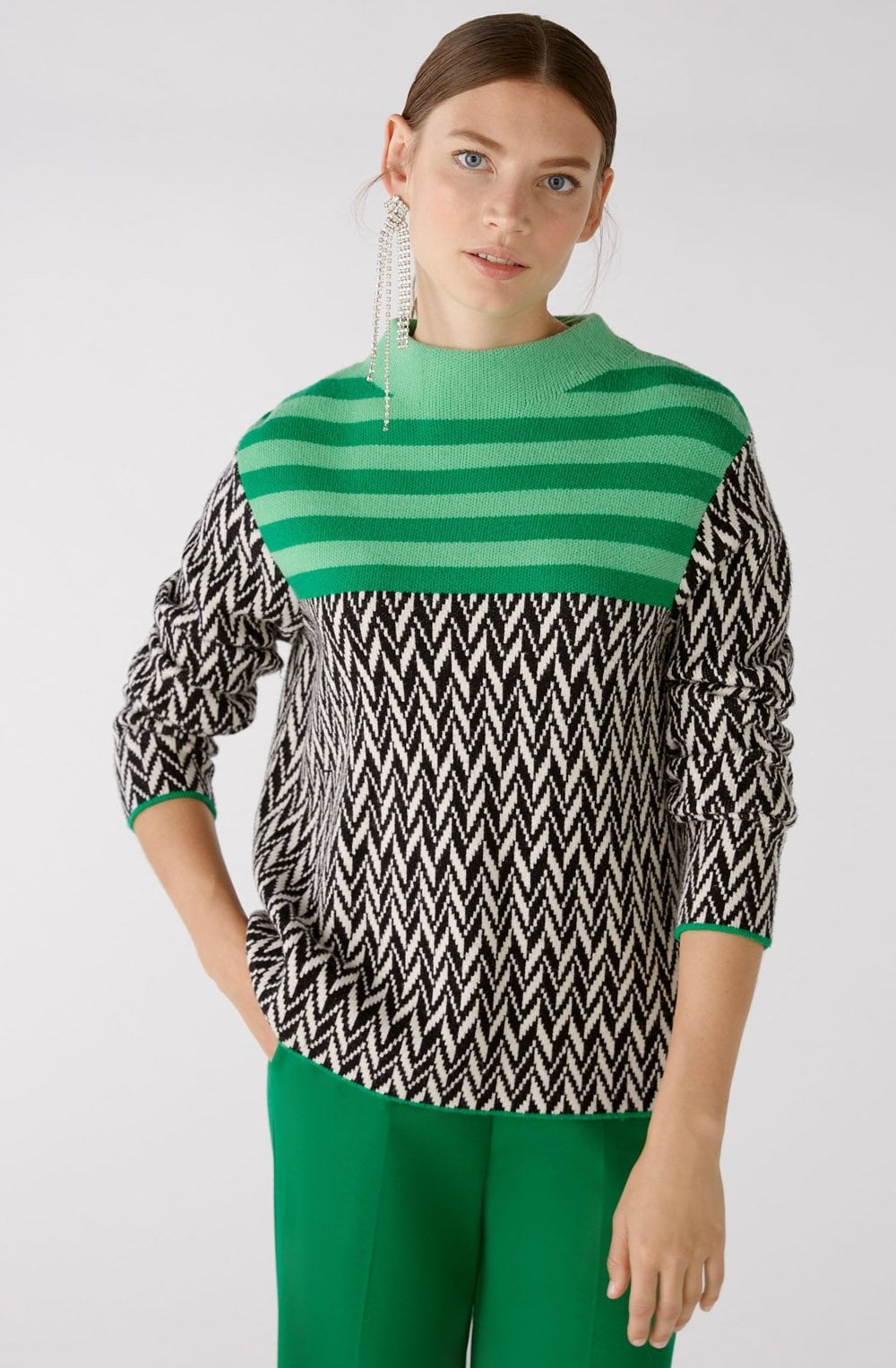 Black Chevron and Green Colour Block Jumper