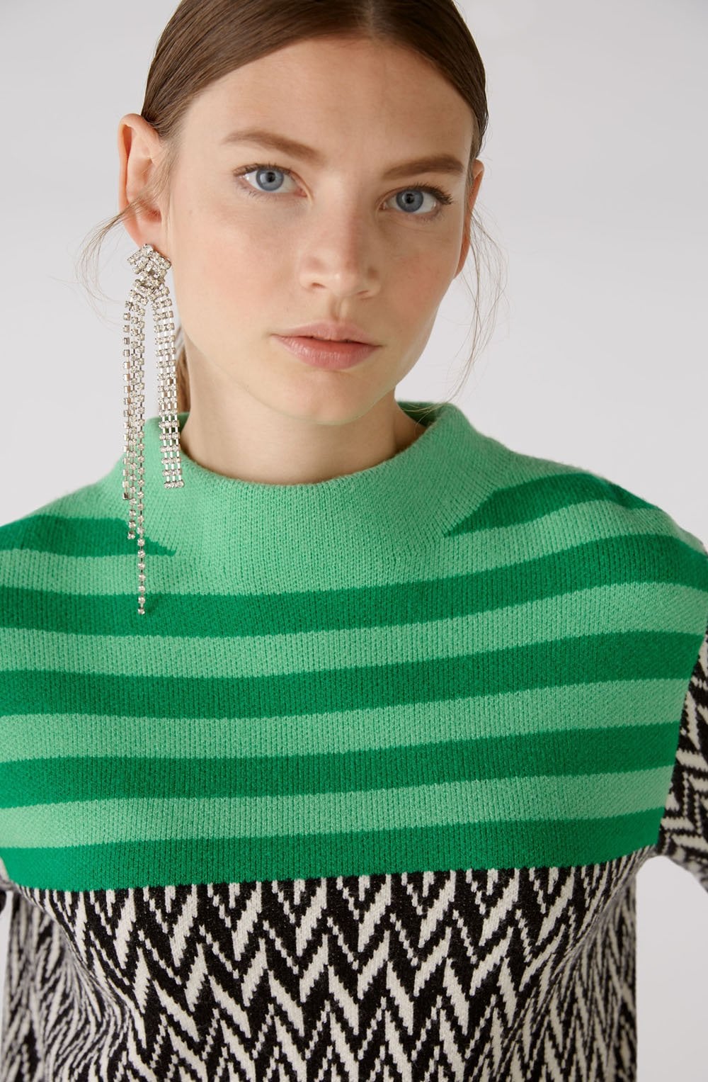 Black Chevron and Green Colour Block Jumper