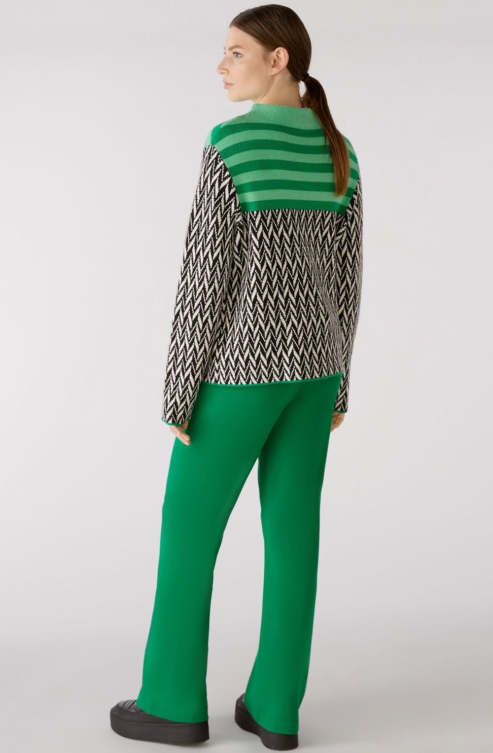 Black Chevron and Green Colour Block Jumper