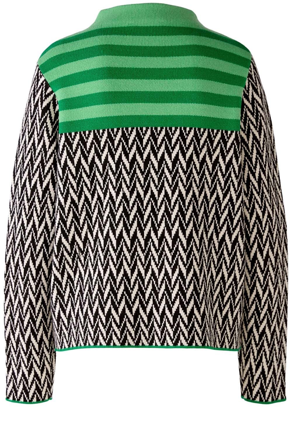 Black Chevron and Green Colour Block Jumper