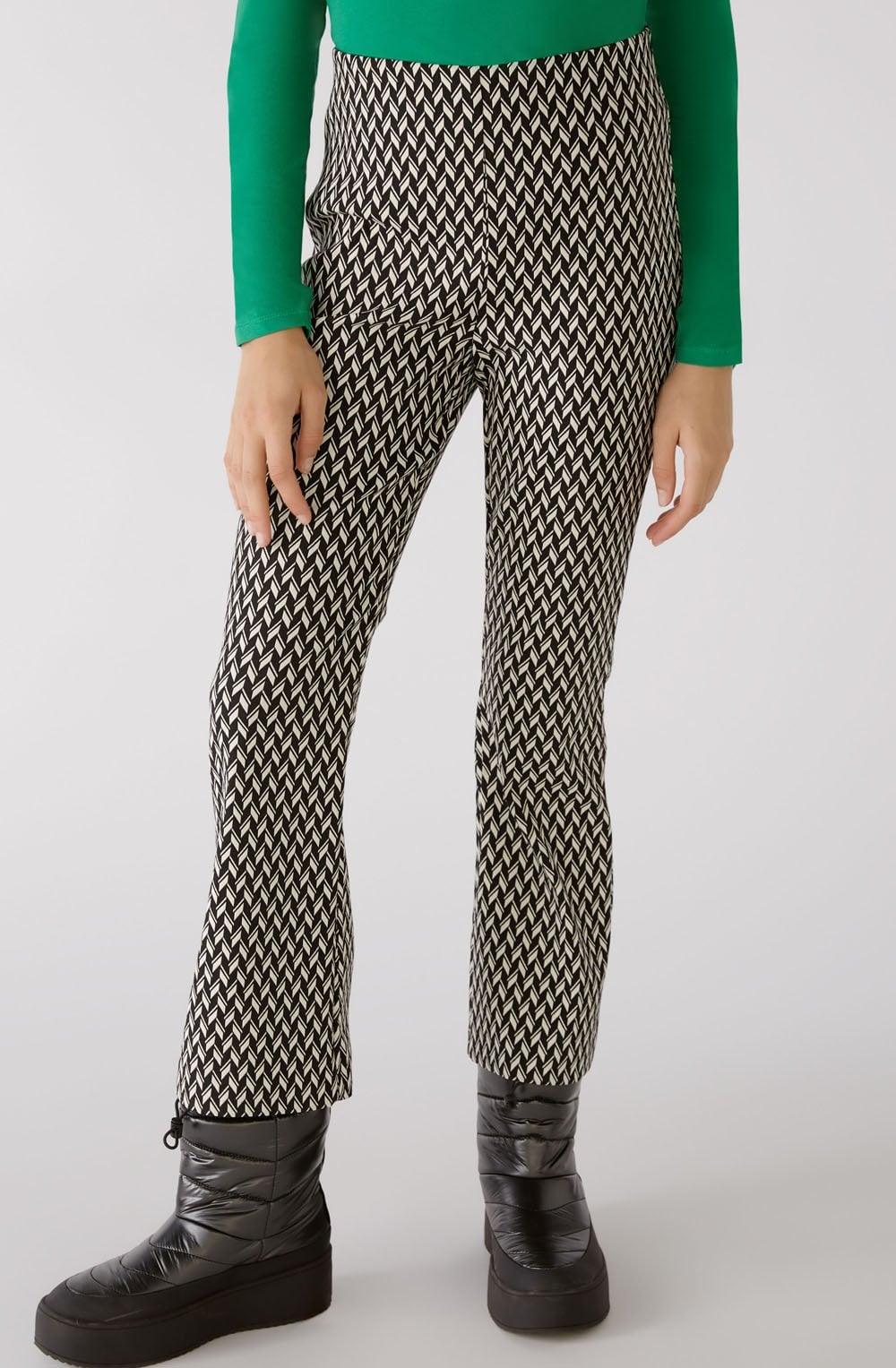 Black Chevron Kick Flare Cropped Trousers