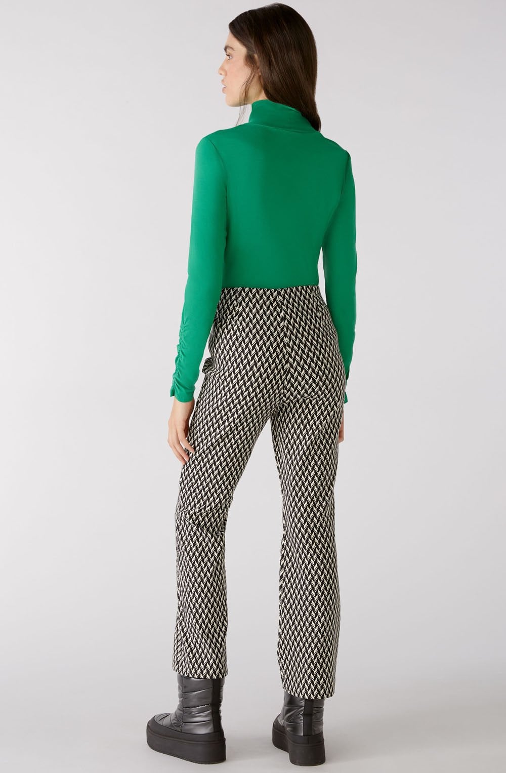 Black Chevron Kick Flare Cropped Trousers