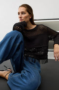 Black Contrast Knit and Sequin Fringe Jumper