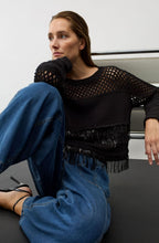 Black Contrast Knit and Sequin Fringe Jumper