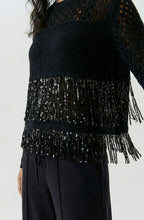 Black Contrast Knit and Sequin Fringe Jumper
