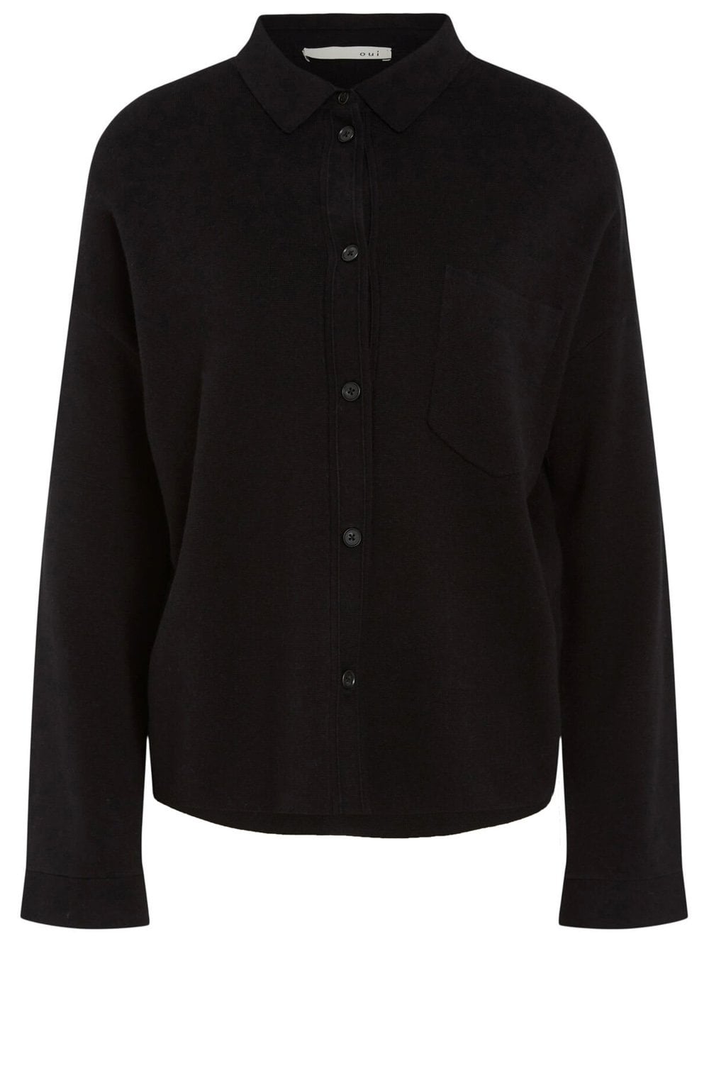 Black Fine Knit Shirt Style Cardigan