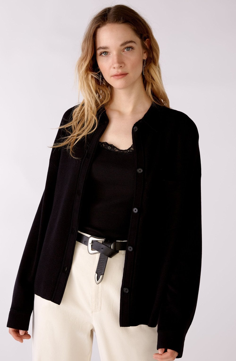 Black Fine Knit Shirt Style Cardigan