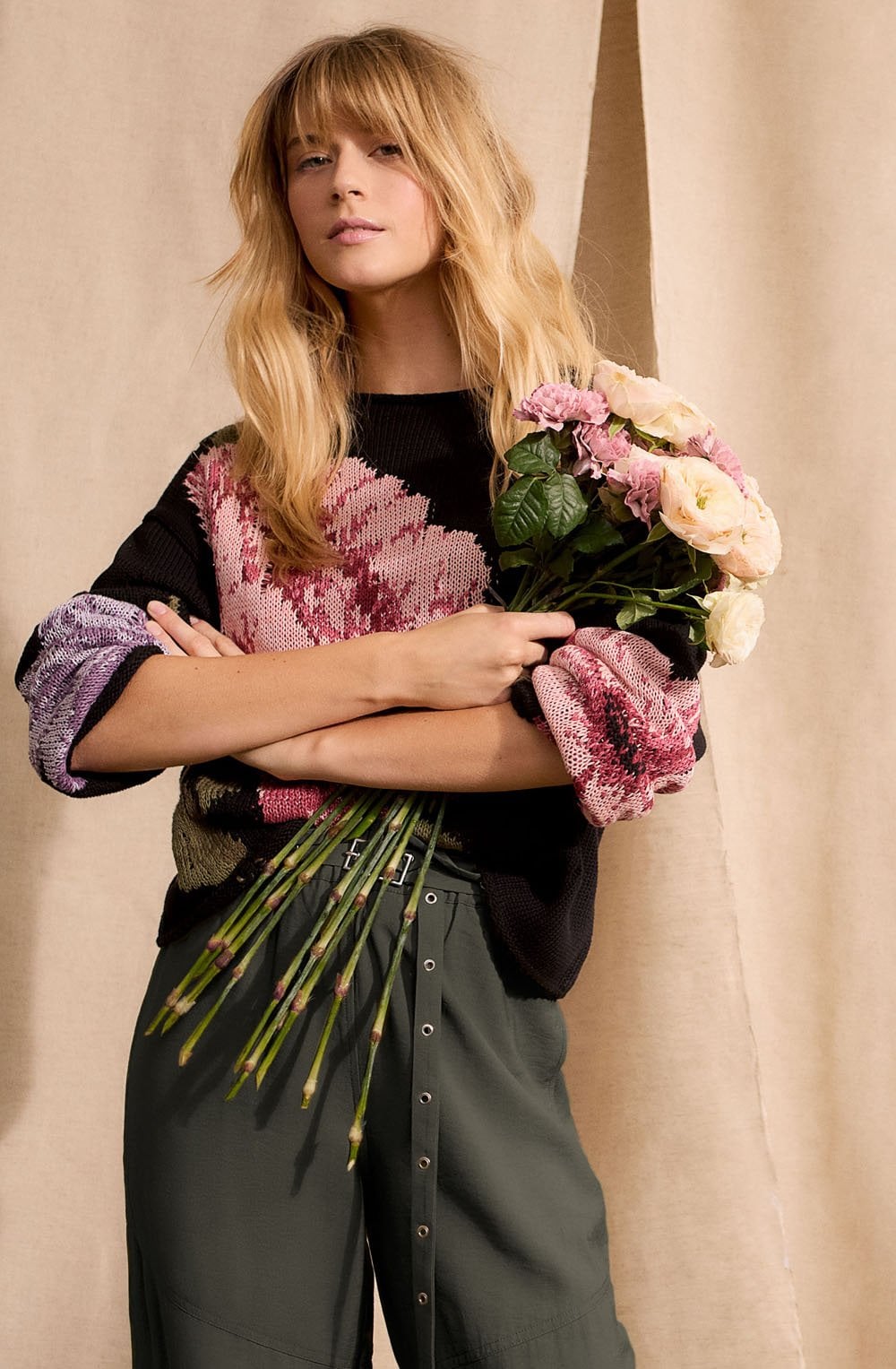 Black Floral Distressed Knit Jumper