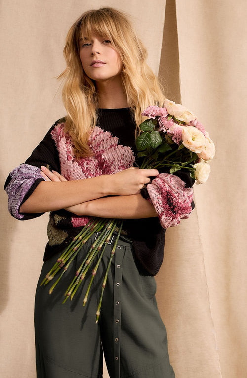 Black Floral Distressed Knit Jumper