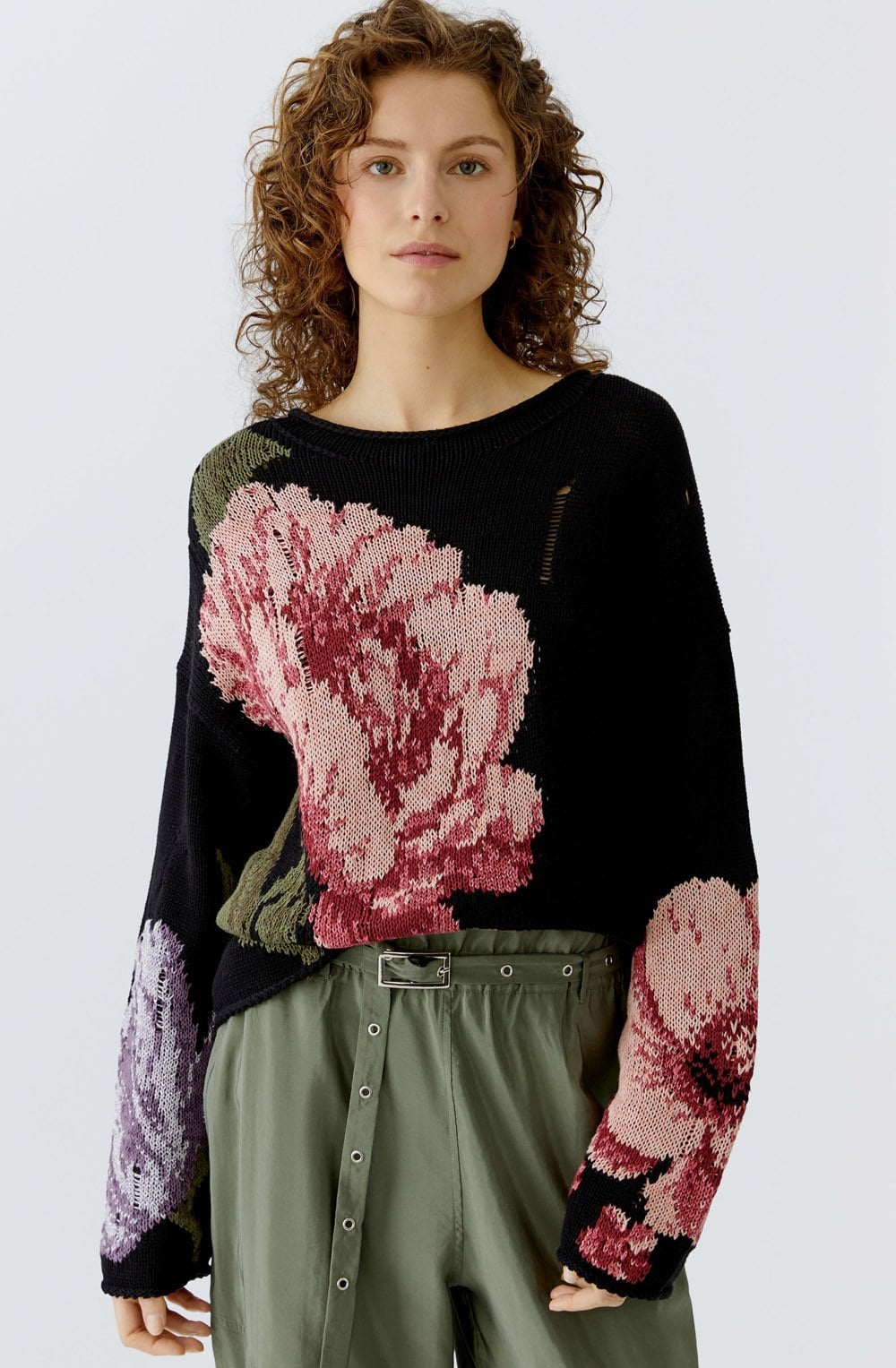 Black Floral Distressed Knit Jumper