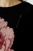 Black Floral Distressed Knit Jumper