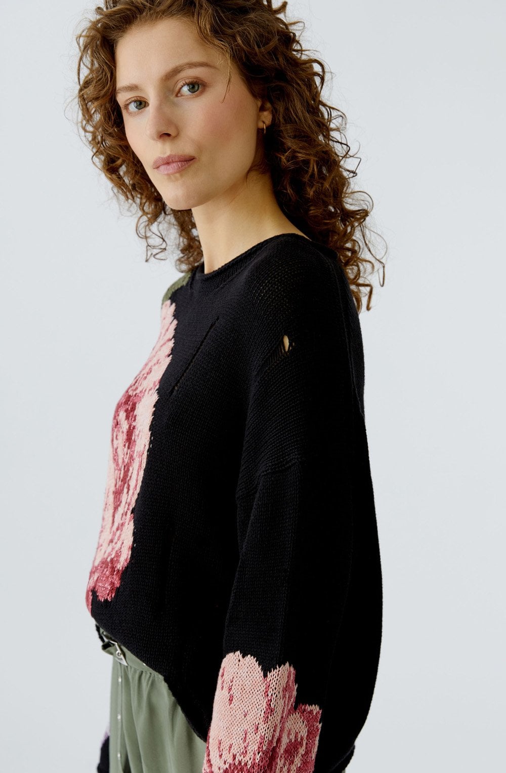 Black Floral Distressed Knit Jumper