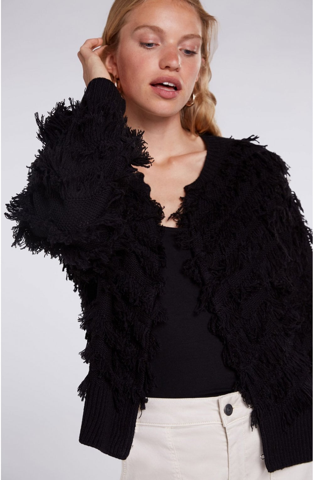 Black Frayed Effect Cardigan