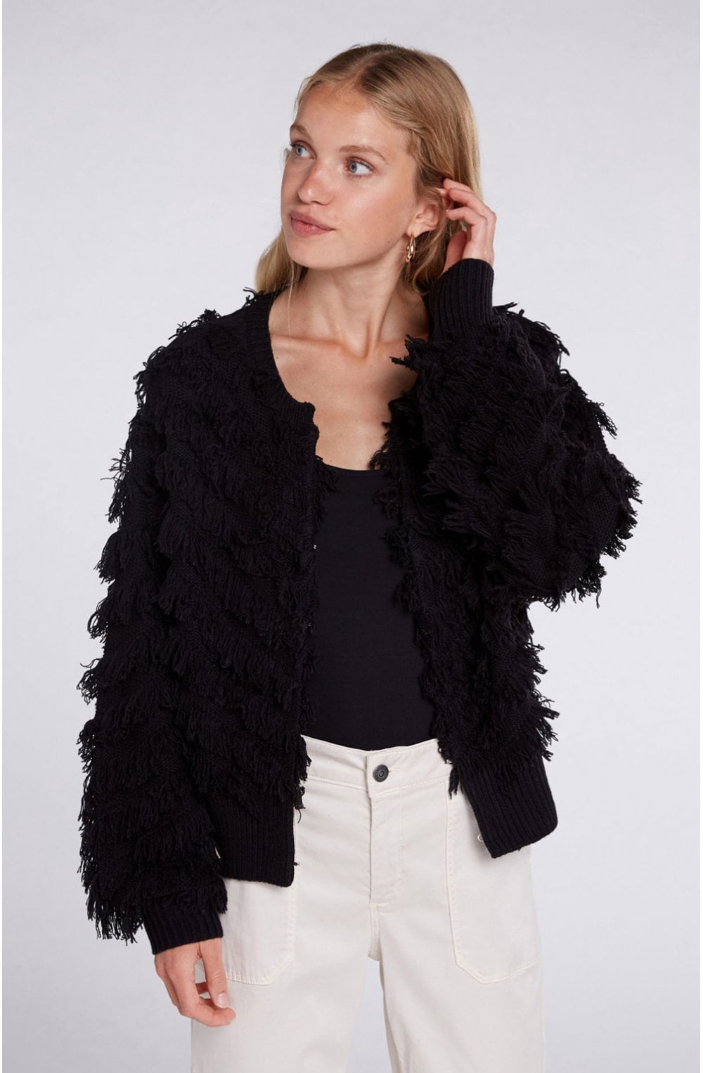 Black Frayed Effect Cardigan