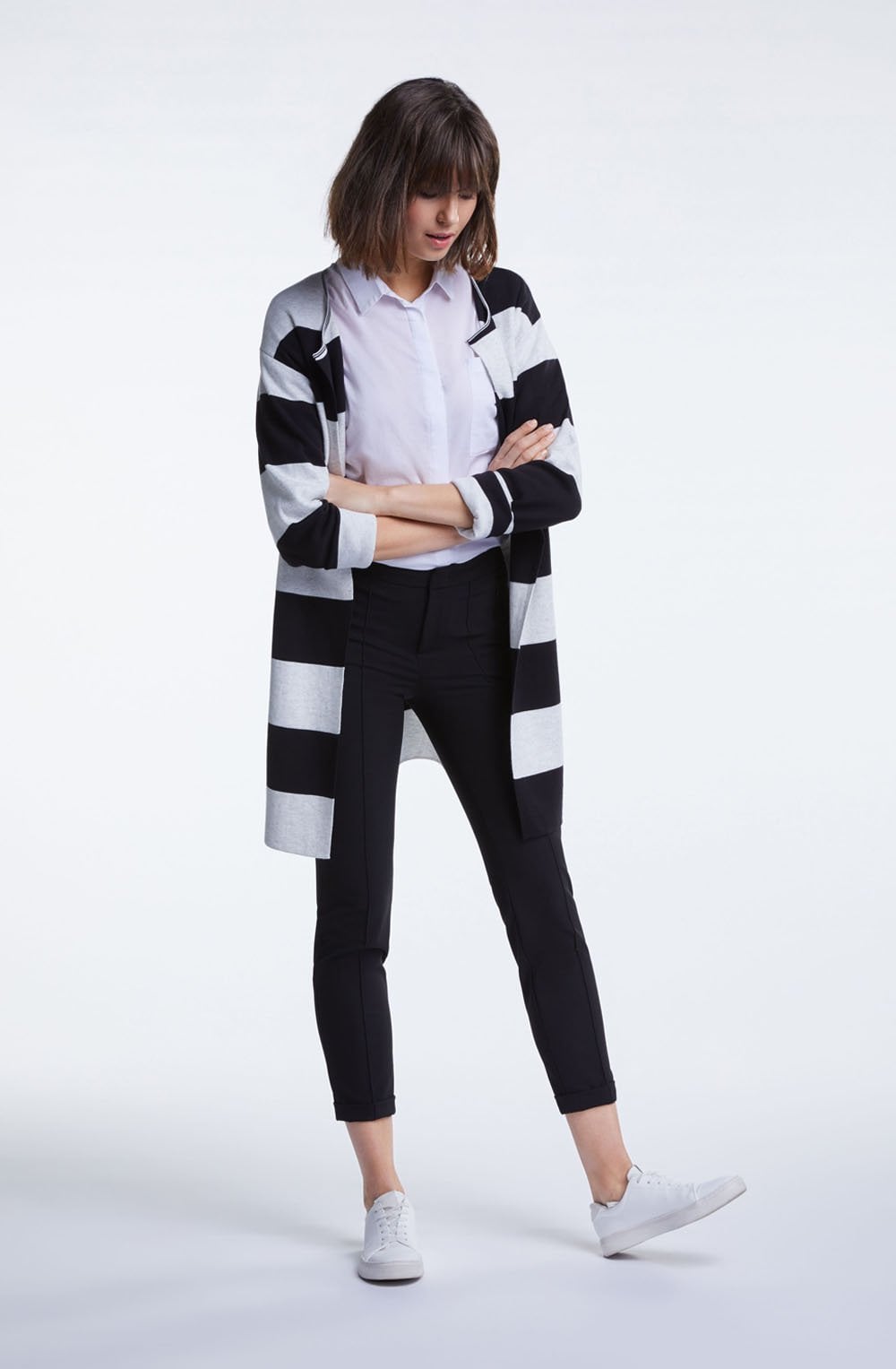 Black Grey Bold Striped Cardigan