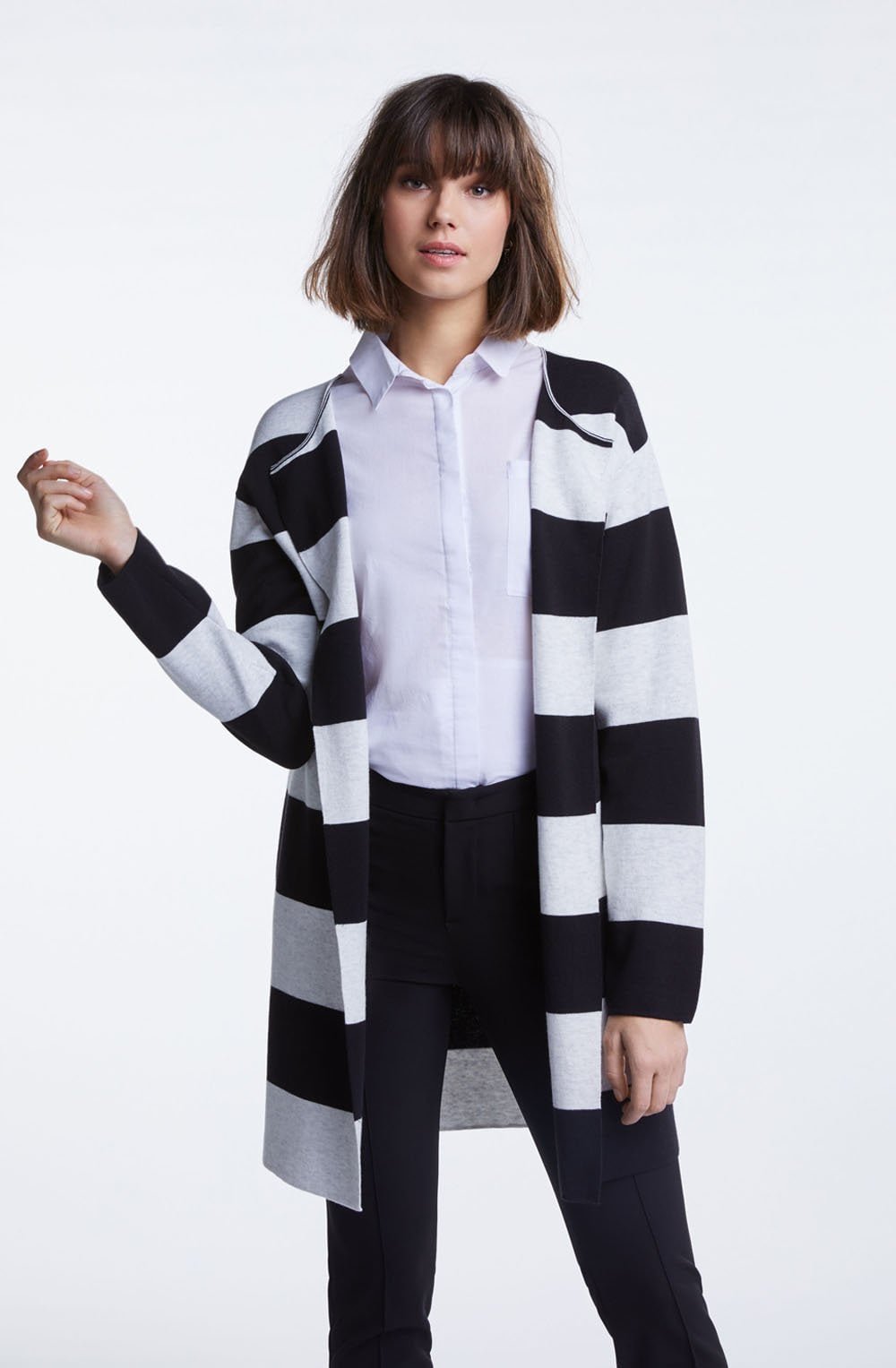 Black Grey Bold Striped Cardigan