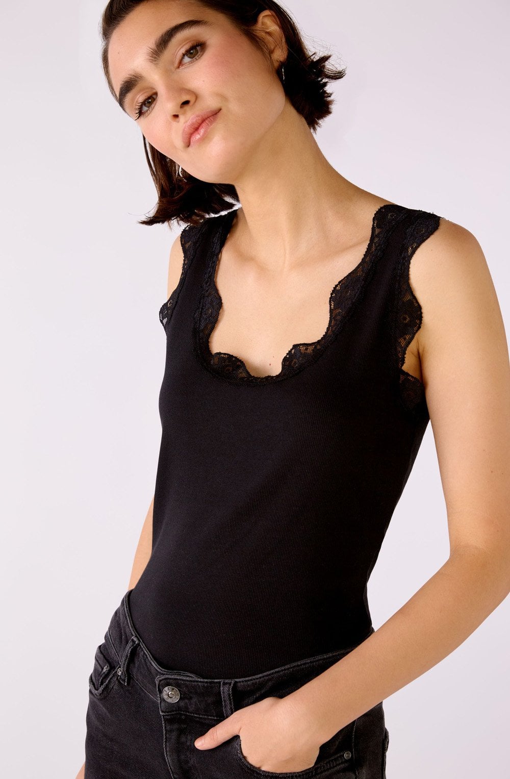 Black Lace Detailed Vest Top