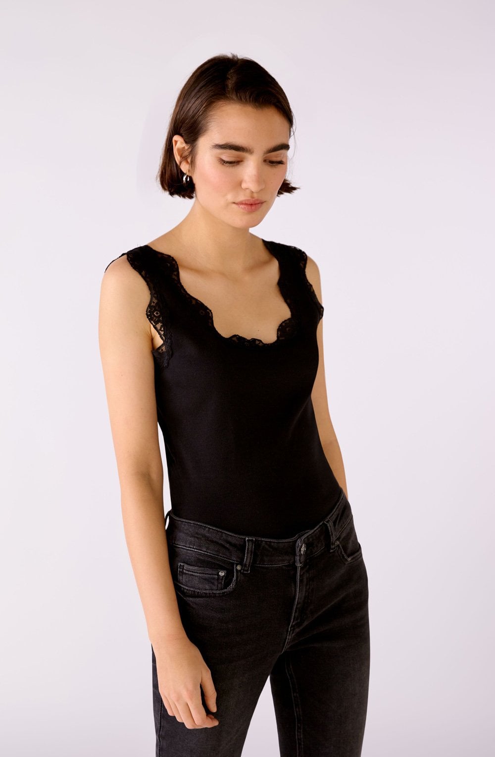Black Lace Detailed Vest Top