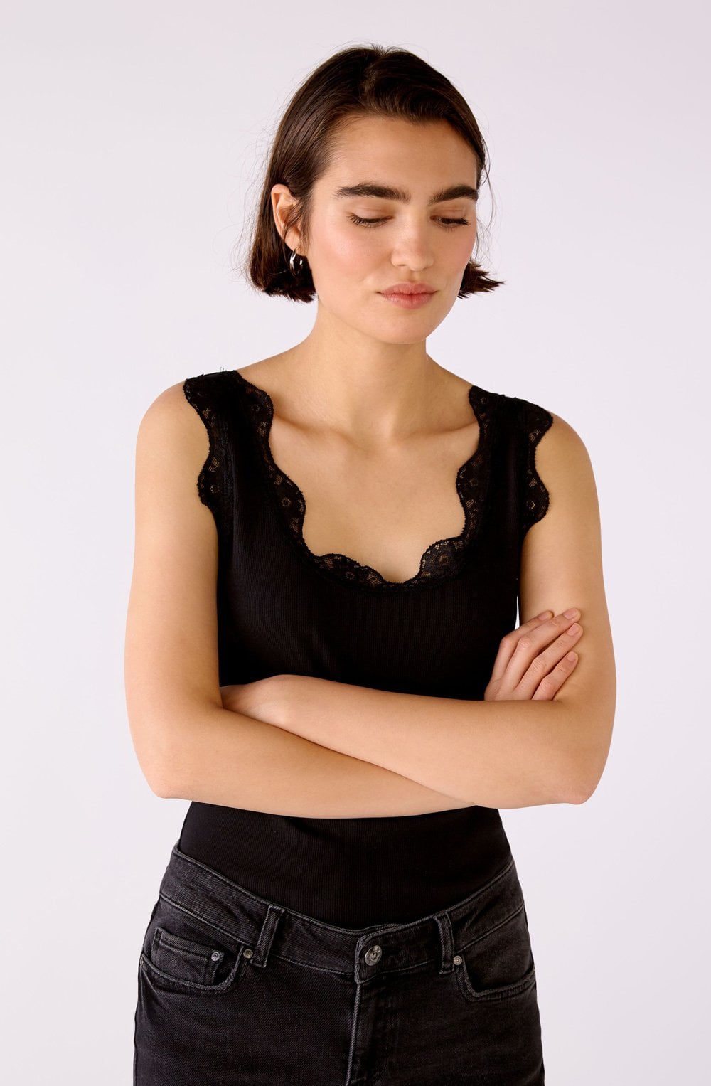 Black Lace Detailed Vest Top