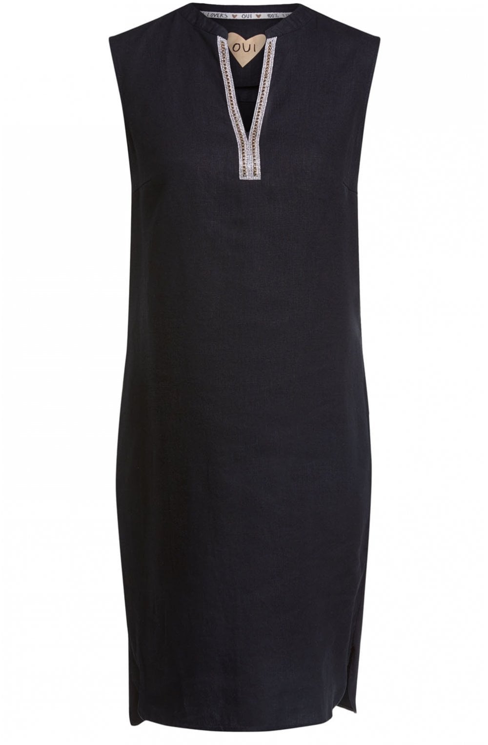 Black Linen Jewelled Detailed Dress